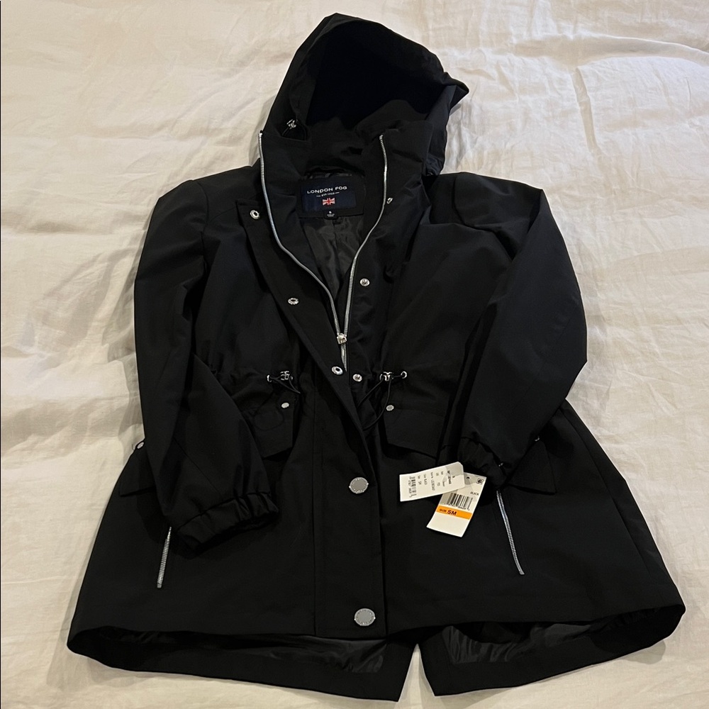 London Fog Black Hooded Trench Coat